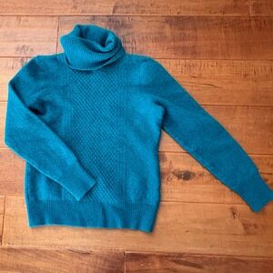 Antonio Melani Kids Teal 100% Cashmere Turtleneck Sweater Diamond Knit Size S